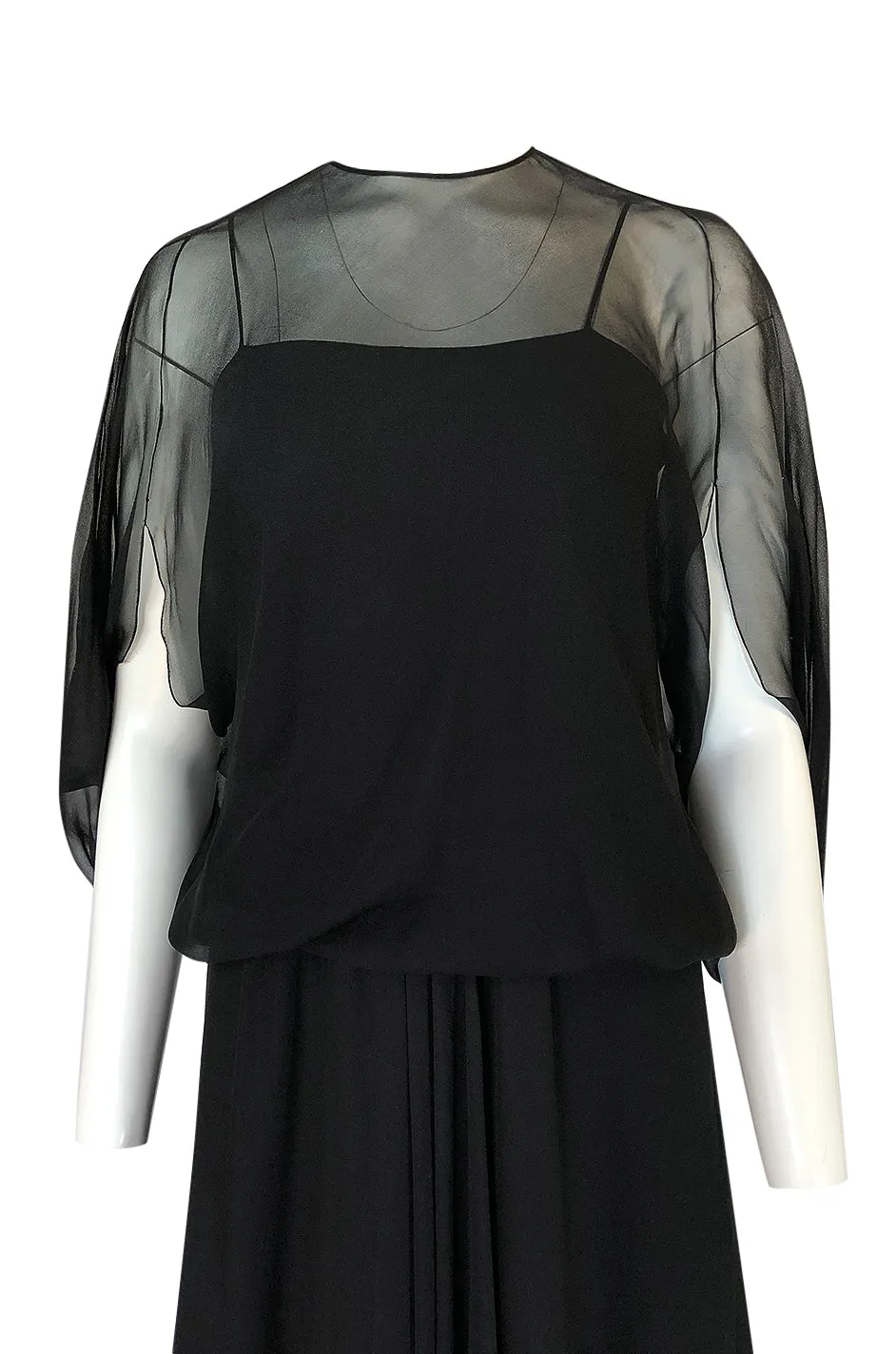 1970s Stavropoulos Couture Black Silk Chiffon Cocktail Dress