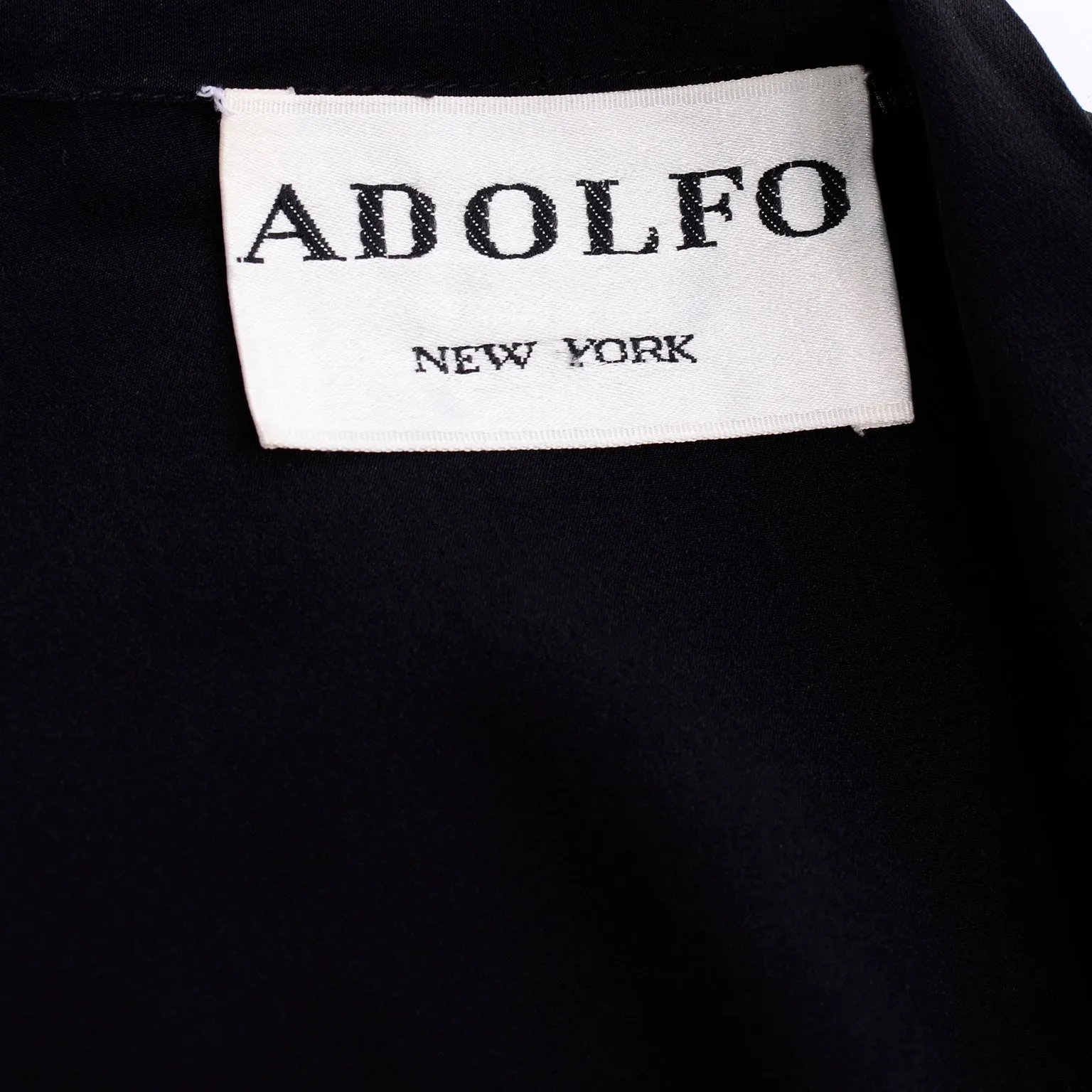Adolfo Vintage Black Silk Blouse w Red Stripes & Gold Buttons