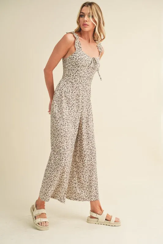 Aemi   Co Floral Sweetheart Neck Wide Leg Jumpsuit