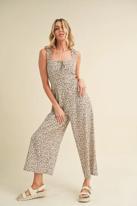 Aemi   Co Floral Sweetheart Neck Wide Leg Jumpsuit