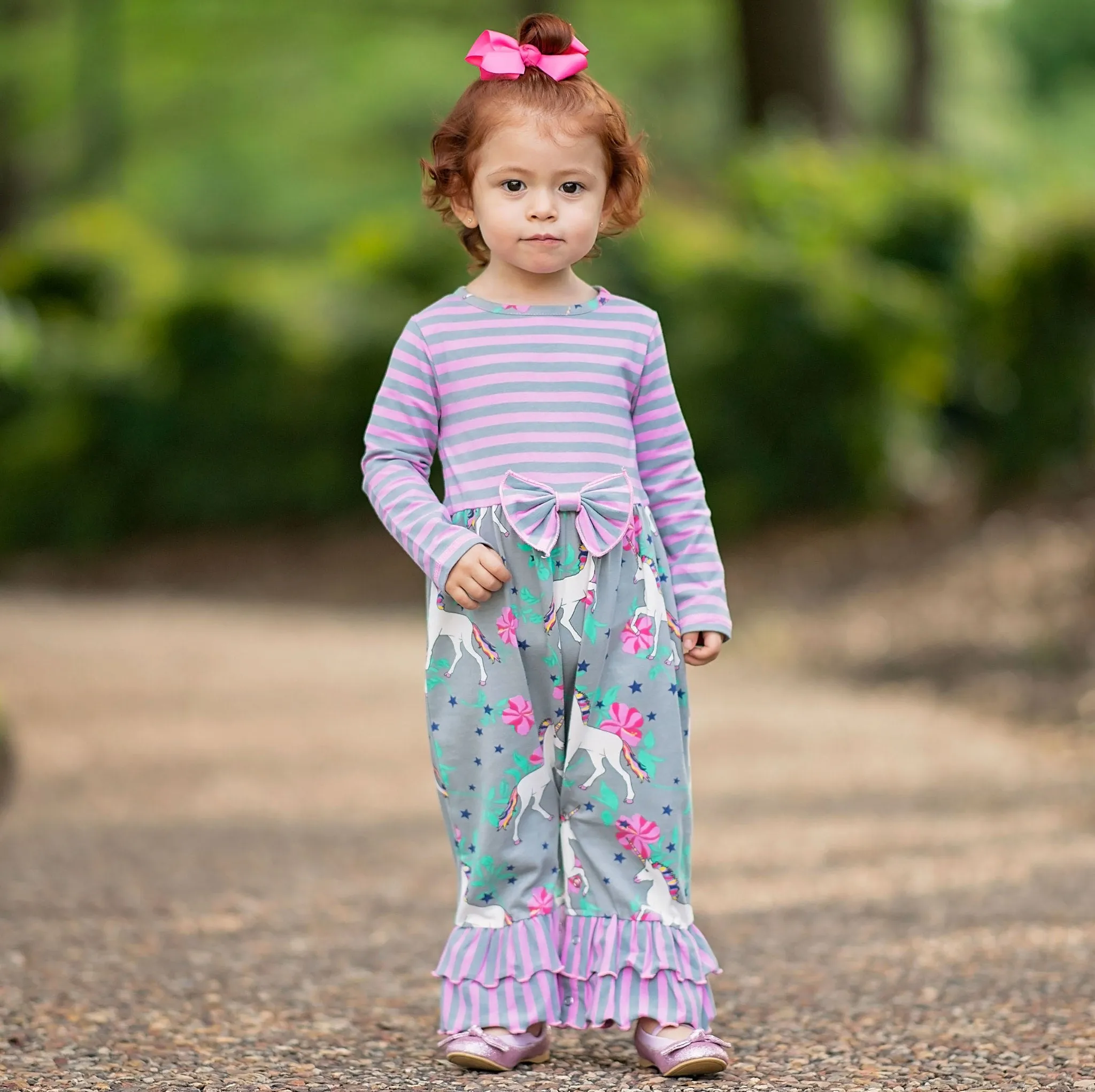 AnnLoren Baby Girls Boutique Unicorns & Rainbows Romper One Piece Soft Cotton sz 6M-24M