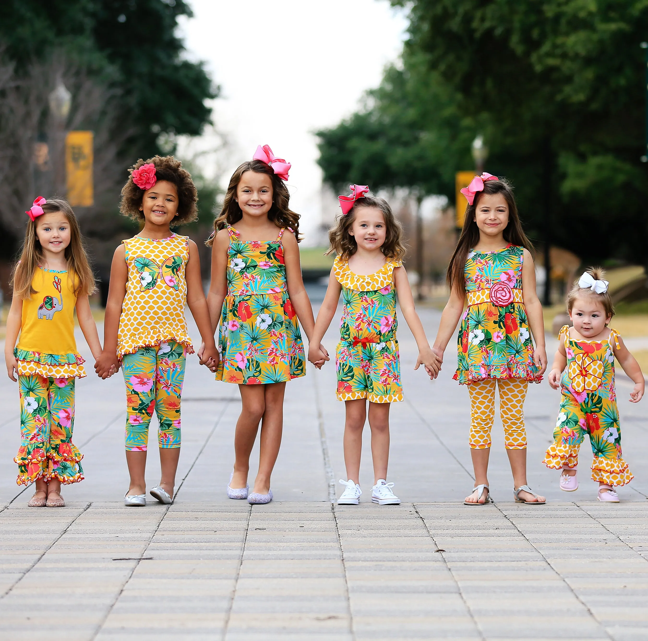 AnnLoren Big Little Girls Hawaiian Hibiscus Floral Tropical Kids Spring Shorts One Piece Jumpsuit