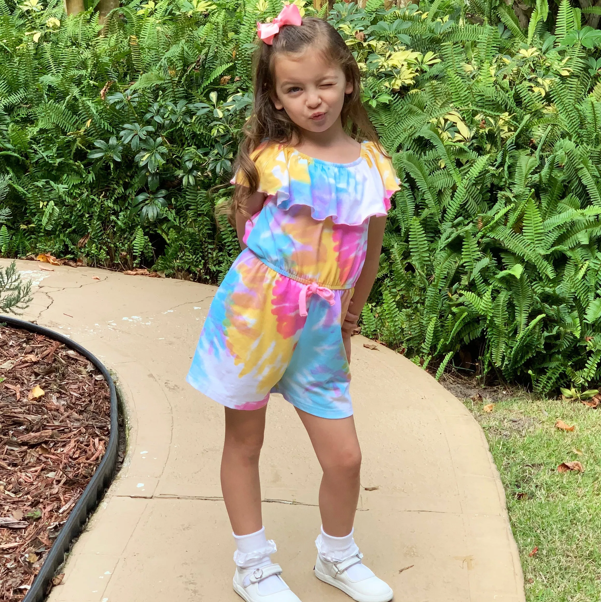 AnnLoren Girls Pastel Tie Dye Shorts Jumpsuit One Piece Outfit