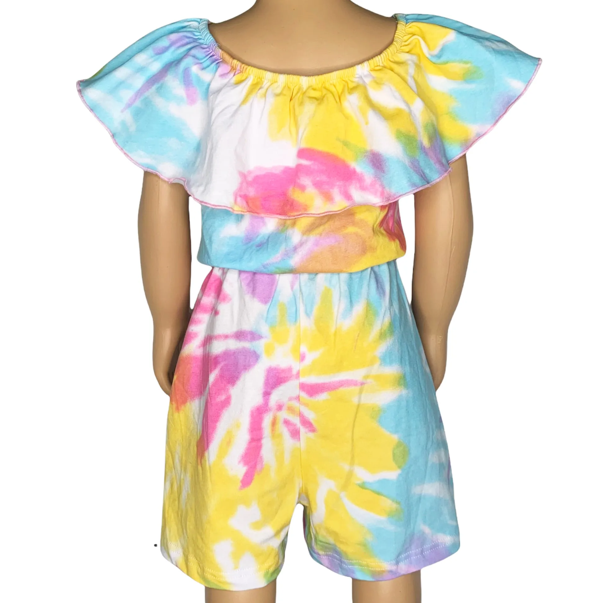 AnnLoren Girls Pastel Tie Dye Shorts Jumpsuit One Piece Outfit