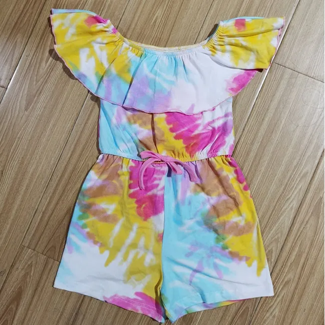 AnnLoren Girls Pastel Tie Dye Shorts Jumpsuit One Piece Outfit