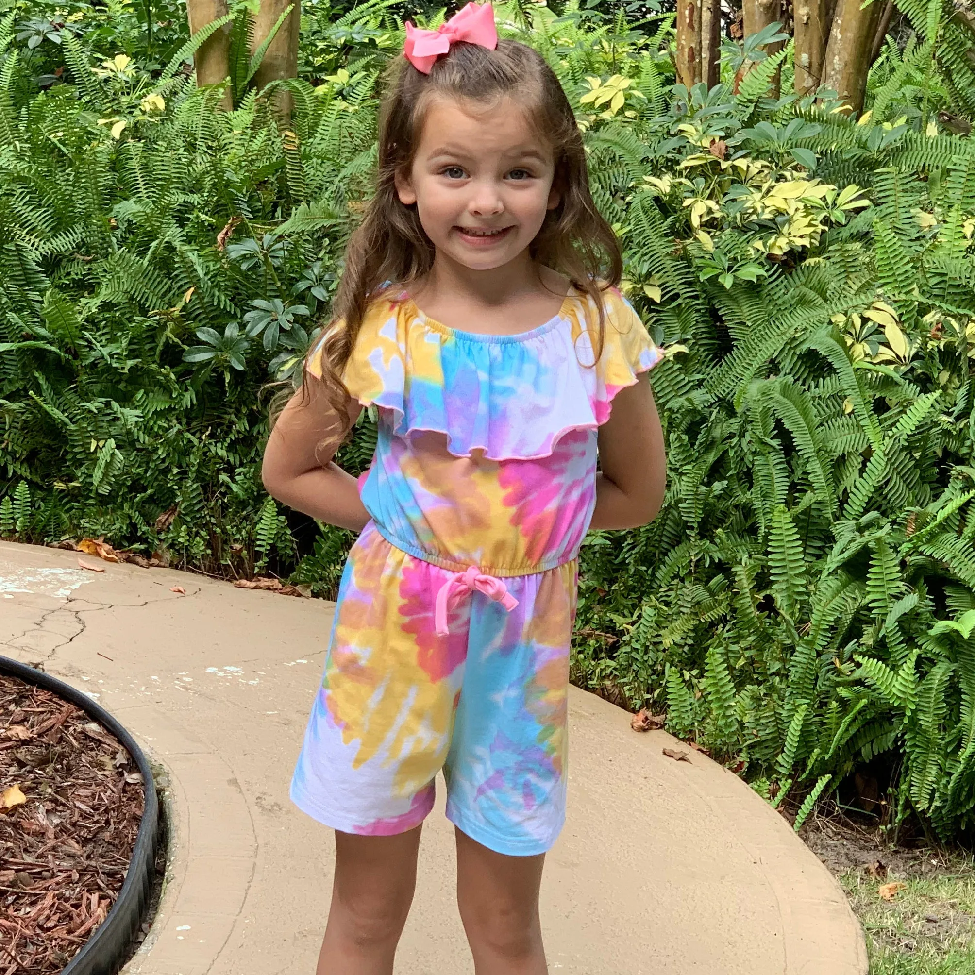 AnnLoren Girls Pastel Tie Dye Shorts Jumpsuit One Piece Outfit