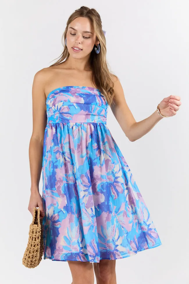 At The Oasis Multi Strapless Printed Mini Dress