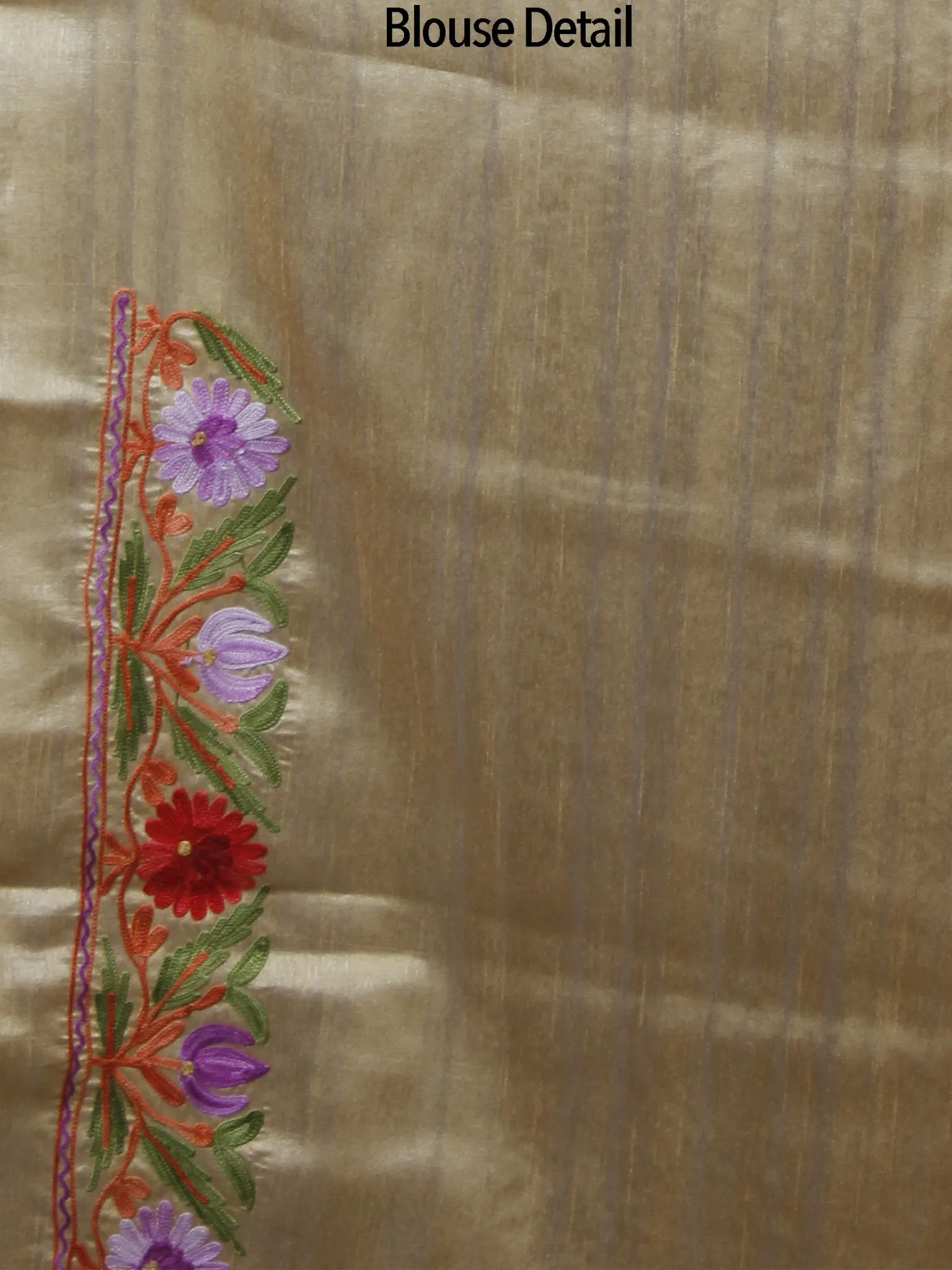 Beige Red Lavender Green Aari Embroidered Bhagalpuri Silk Saree From Kashmir  - S031702149