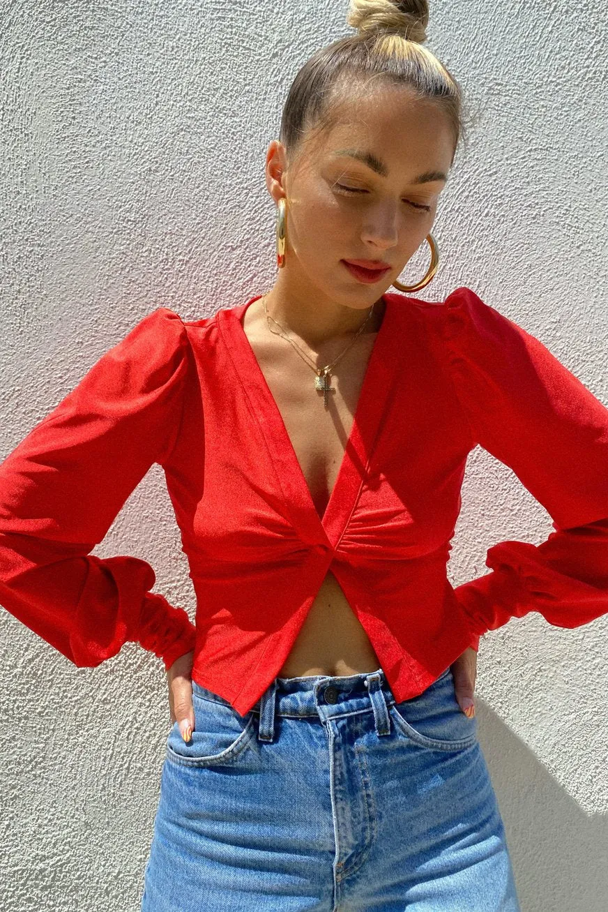 BELMOND CROPPED SATIN BLOUSE