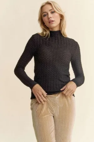 Black Texture L/S Mesh Layering Top