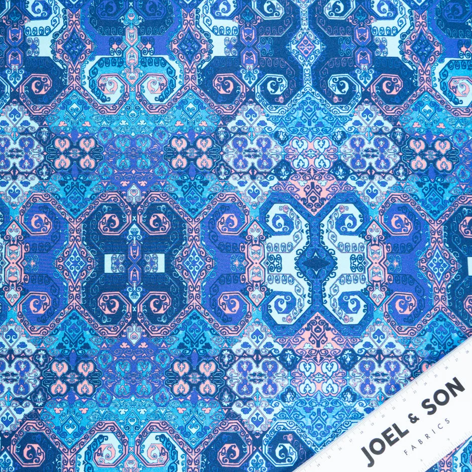 Blue Geometric Printed Pure Silk Twill