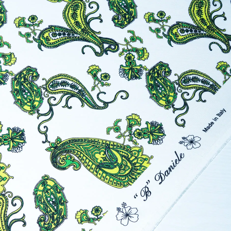 Bright Green Paisley Printed Pure Silk Twill