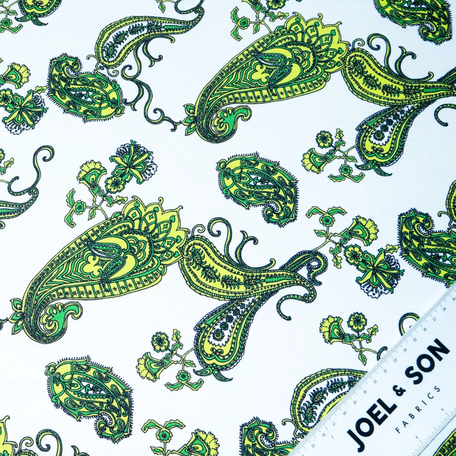 Bright Green Paisley Printed Pure Silk Twill
