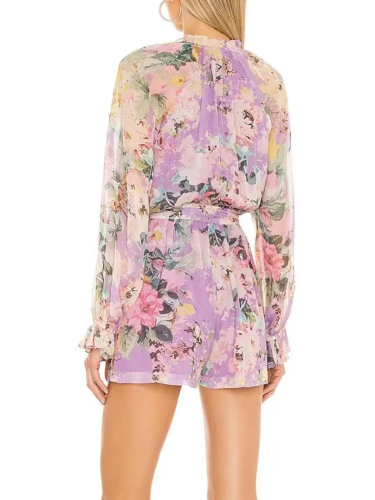 Casual Print Colorblock Playsuit For Women V Neck Loose Mini  Clothing