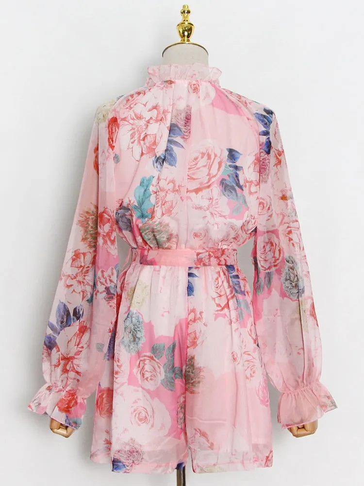 Casual Print Colorblock Playsuit For Women V Neck Loose Mini  Clothing