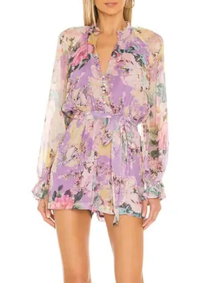 Casual Print Colorblock Playsuit For Women V Neck Loose Mini  Clothing