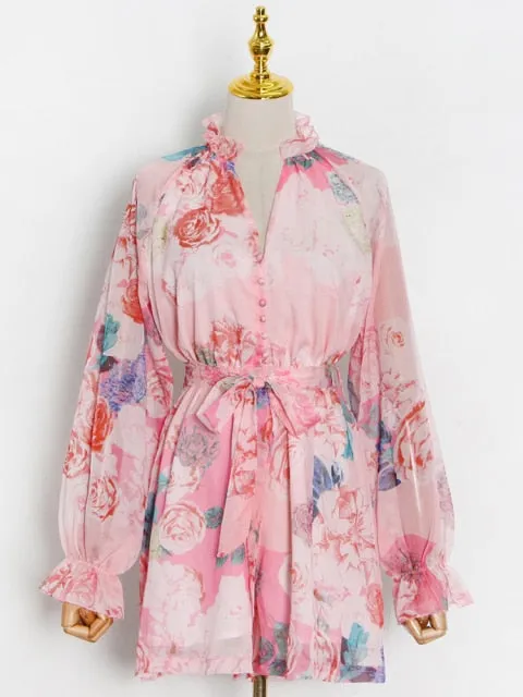 Casual Print Colorblock Playsuit For Women V Neck Loose Mini  Clothing
