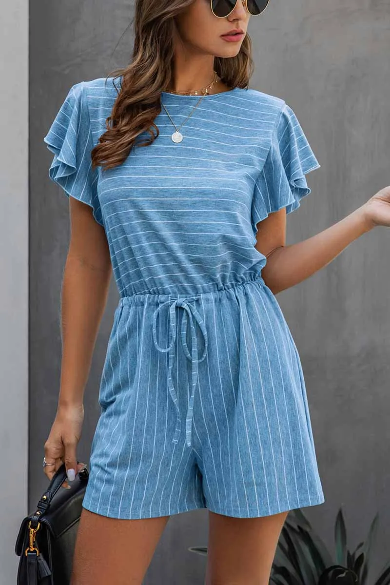 Casual Ruffled O-neck Romper
