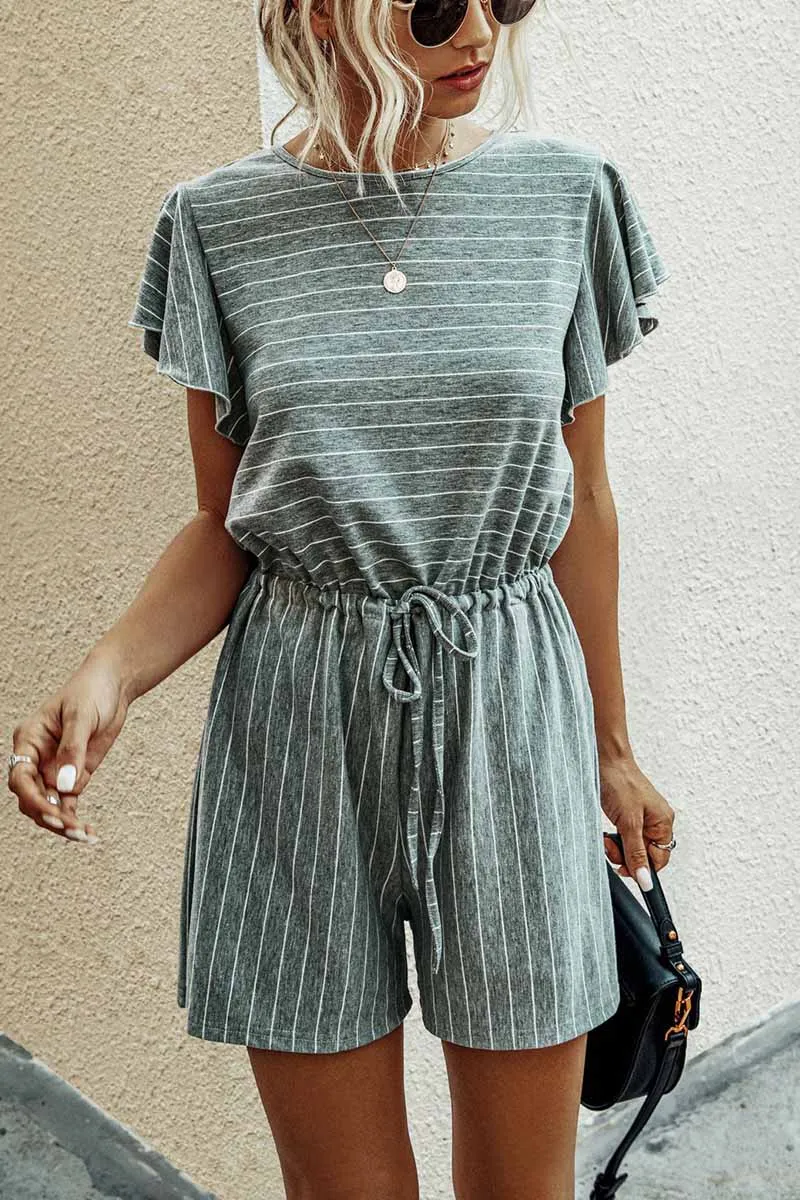 Casual Ruffled O-neck Romper