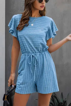 Casual Ruffled O-neck Romper
