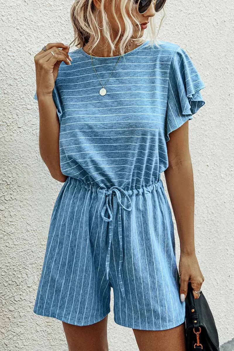 Casual Ruffled O-neck Romper