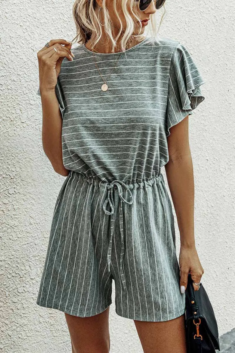 Casual Ruffled O-neck Romper