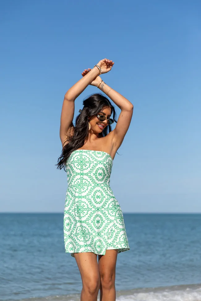 Charmingly Yours Green Print Strapless Romper