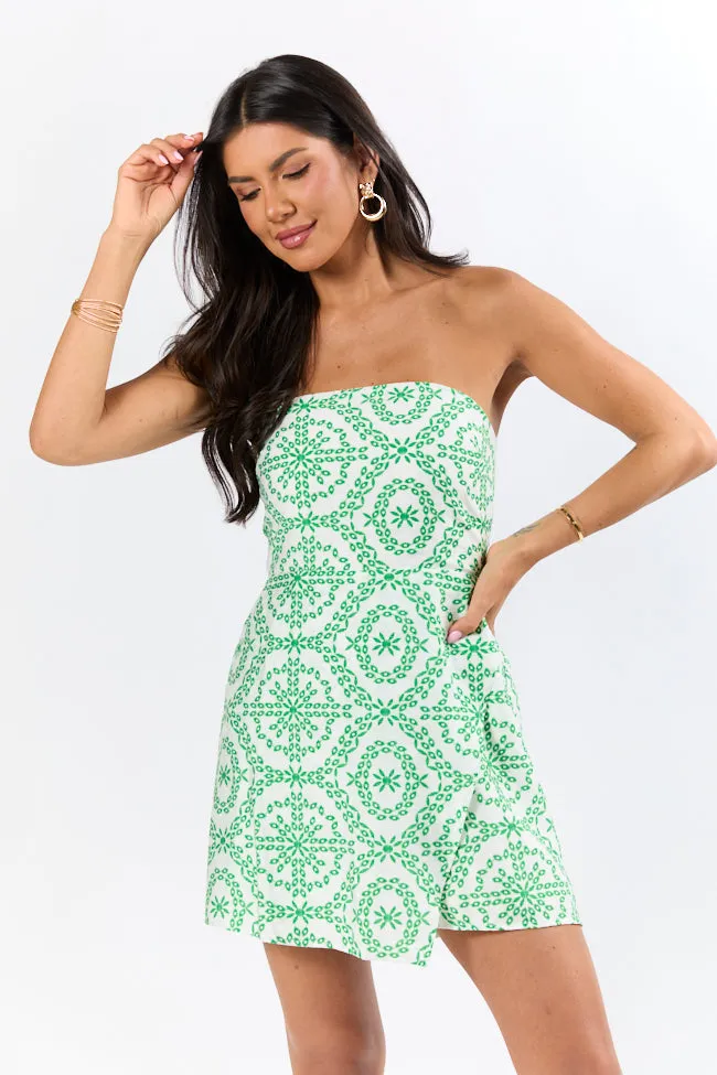 Charmingly Yours Green Print Strapless Romper