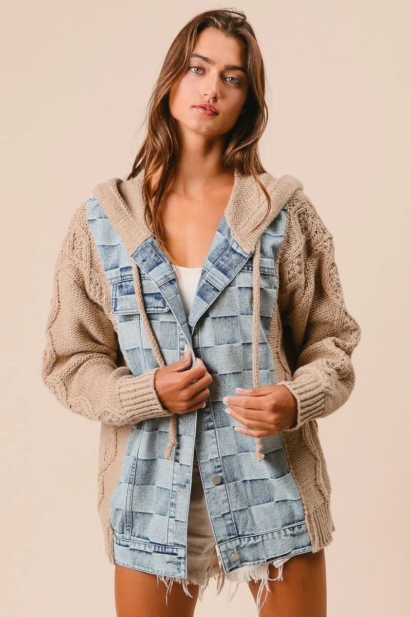 Checkered Denim   Sweater Jacket