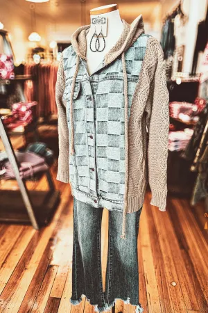 Checkered Denim   Sweater Jacket