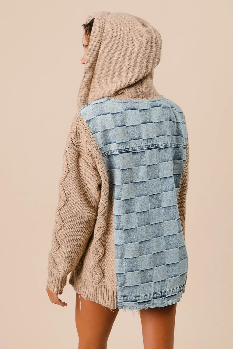 Checkered Denim   Sweater Jacket