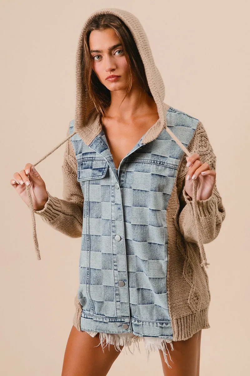 Checkered Denim   Sweater Jacket