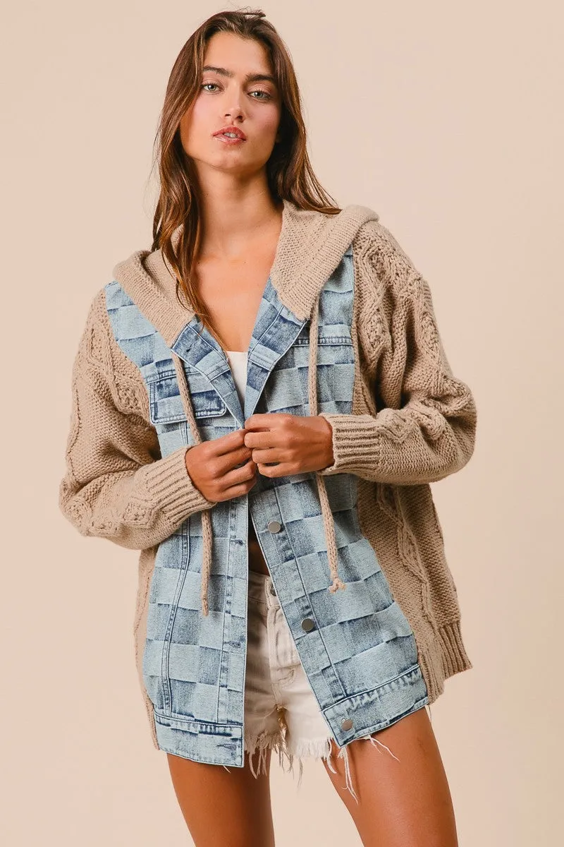 Checkered Denim   Sweater Jacket