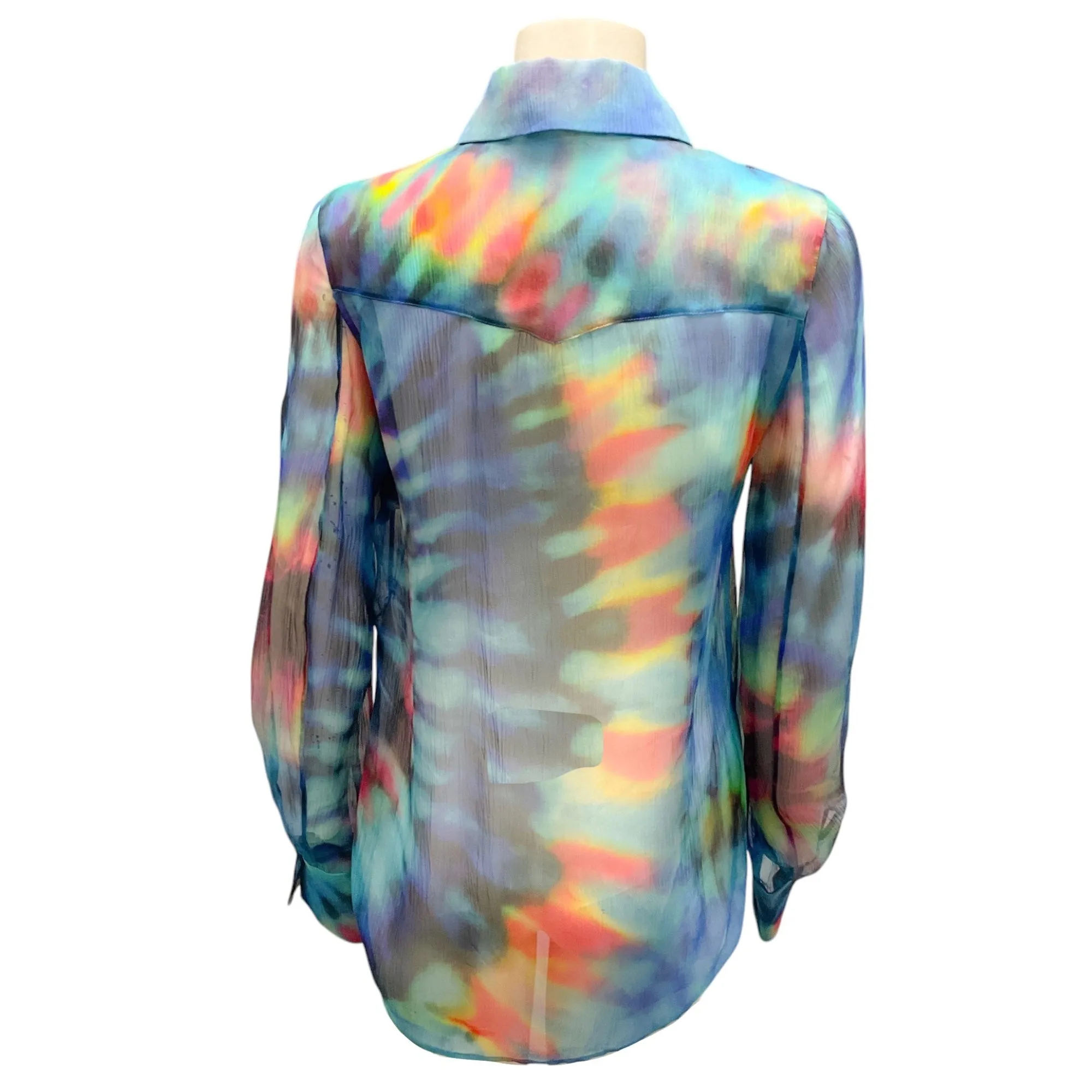 Chloe Blue Multi Sheer Tie-Dye Silk Blouse