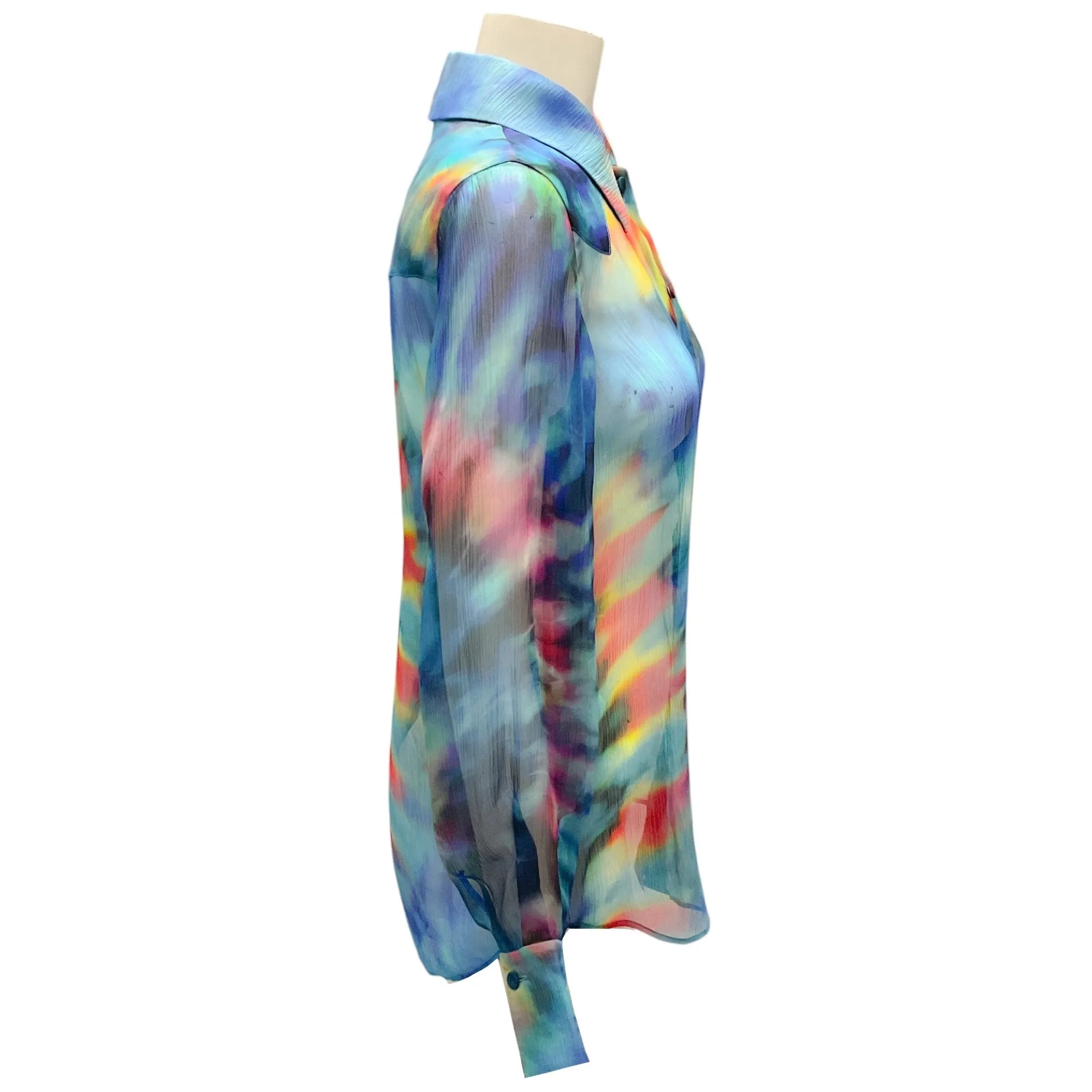 Chloe Blue Multi Sheer Tie-Dye Silk Blouse