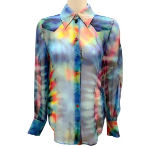 Chloe Blue Multi Sheer Tie-Dye Silk Blouse