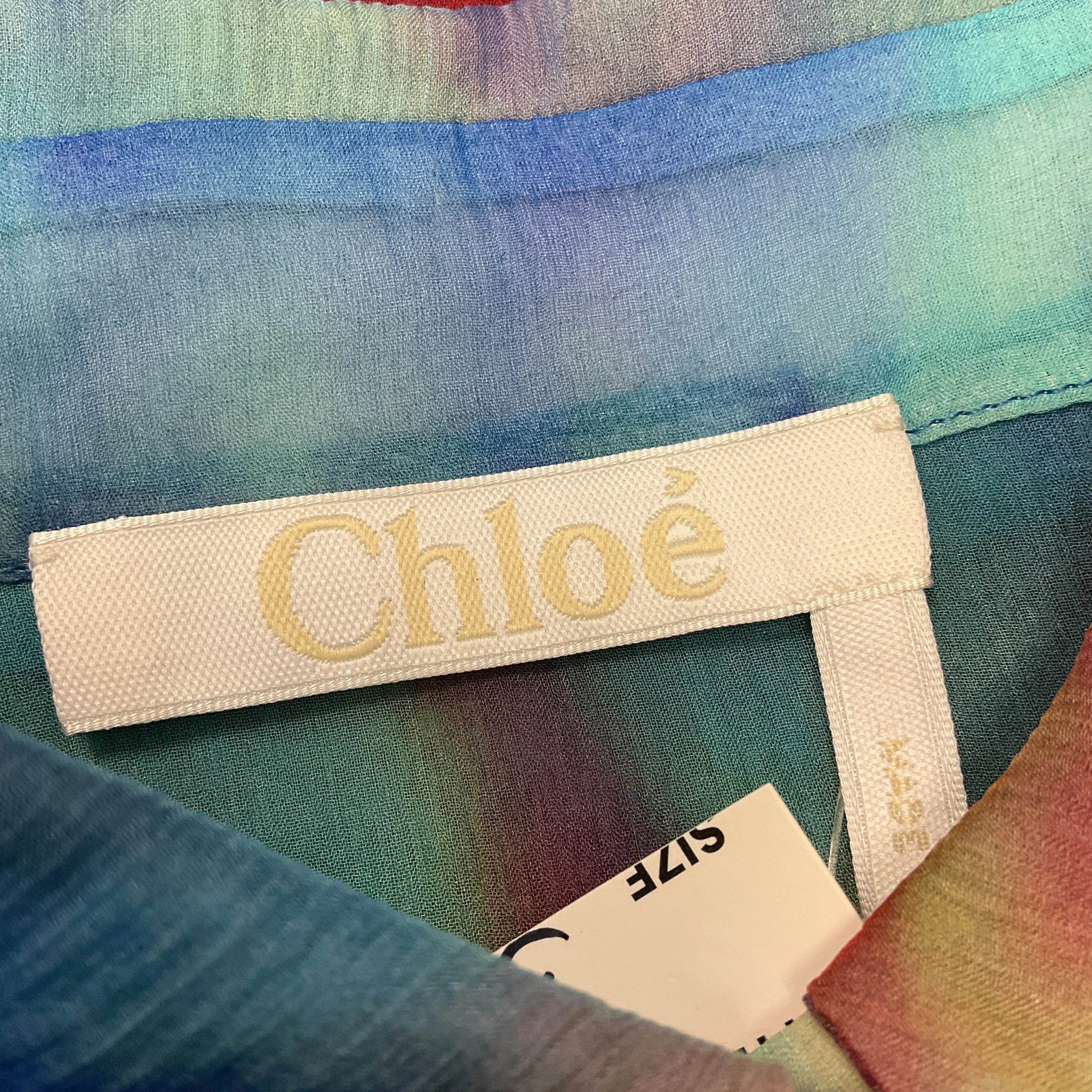 Chloe Blue Multi Sheer Tie-Dye Silk Blouse