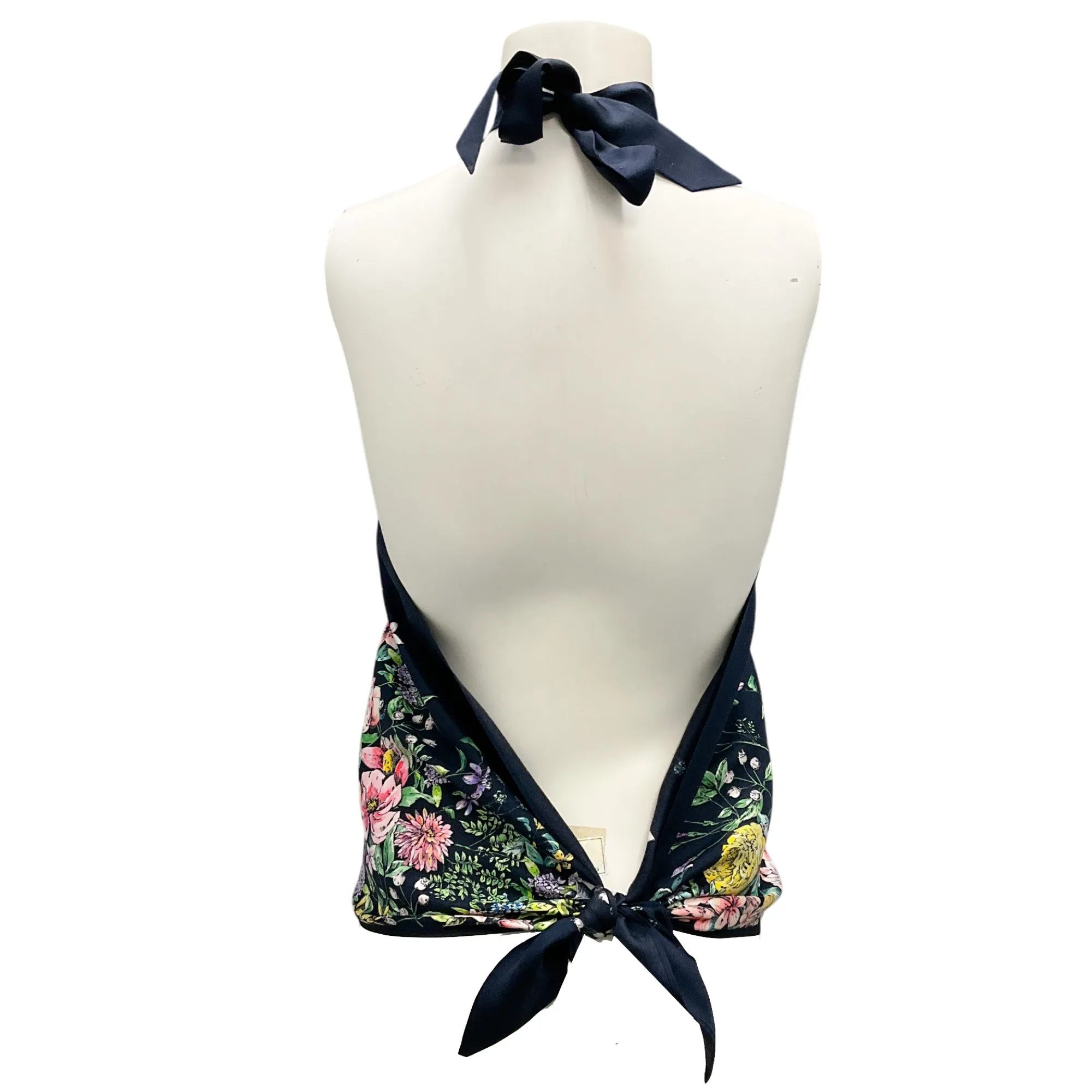 Christian Dior Navy Blue Multi Floral Silk Scarf Halter Top