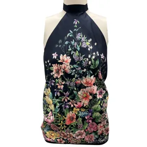 Christian Dior Navy Blue Multi Floral Silk Scarf Halter Top