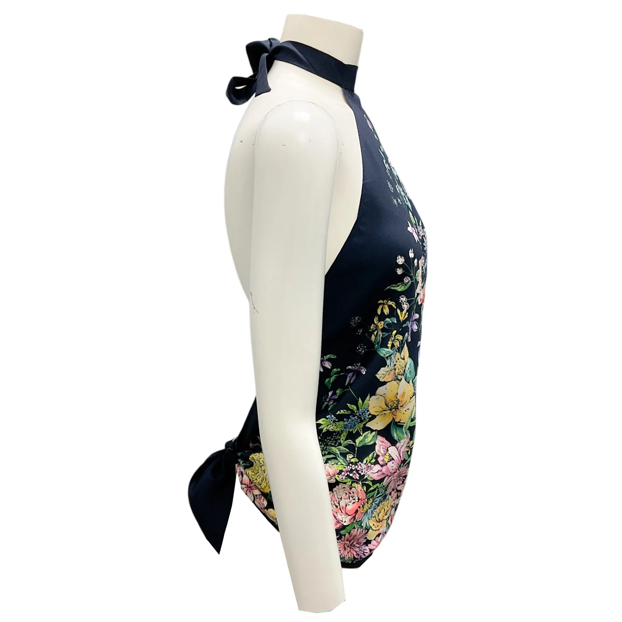 Christian Dior Navy Blue Multi Floral Silk Scarf Halter Top