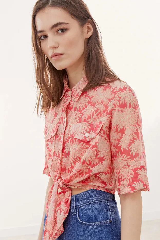 COLETTE TIED COTTON AND SILK FOLIAGE PRINT SHIRT