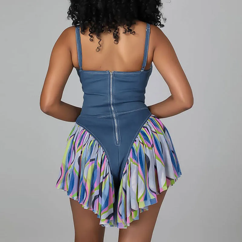 Colorblock Sleeveless Spaghetti Strap Romper