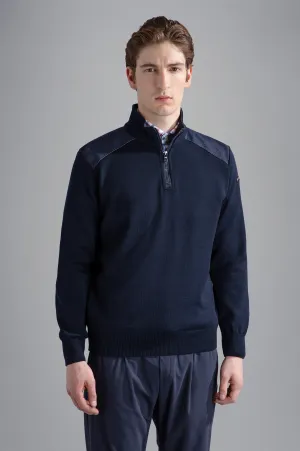 Cool Touch Wool Quarter Zip with Denim Detail