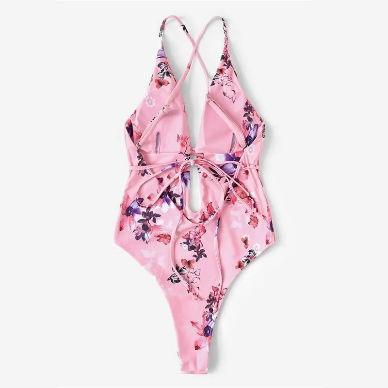 Criss Cross Backless One Piece Swimwear Women Beach Style Bikini B017