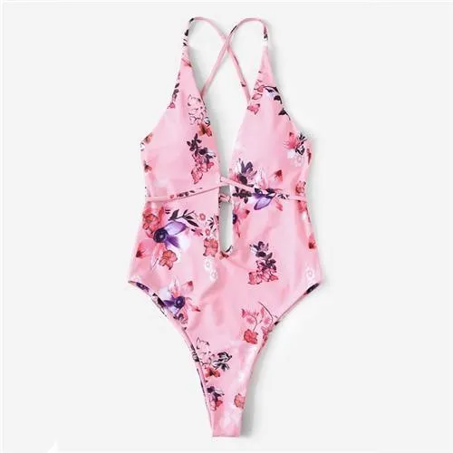 Criss Cross Backless One Piece Swimwear Women Beach Style Bikini B017