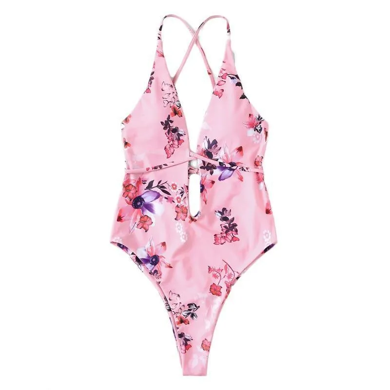 Criss Cross Backless One Piece Swimwear Women Beach Style Bikini B017