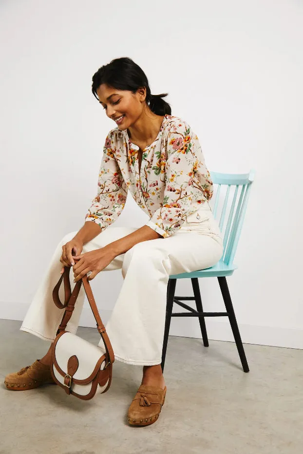CYRIAQUE COTTON AND SILK FLORAL PRINT BLOUSE