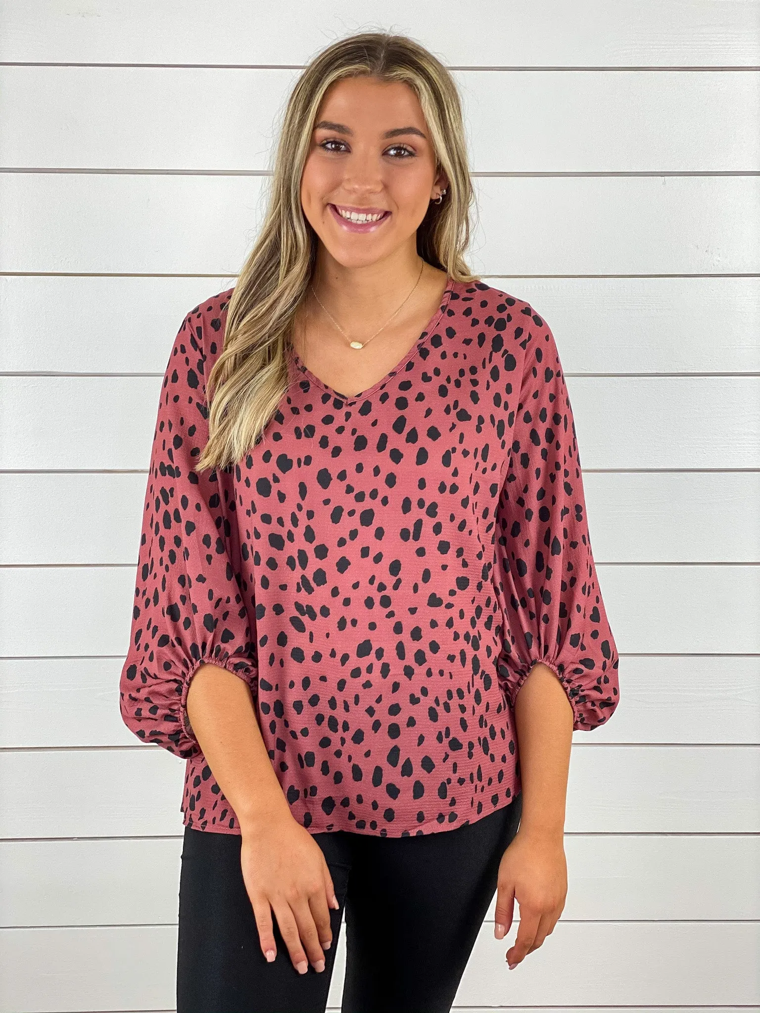 Dalmatian Print Crepe Blouse - Rust