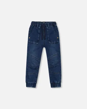 Deux Par Deux | French Terry Denim Jogger Pants Dark Blue