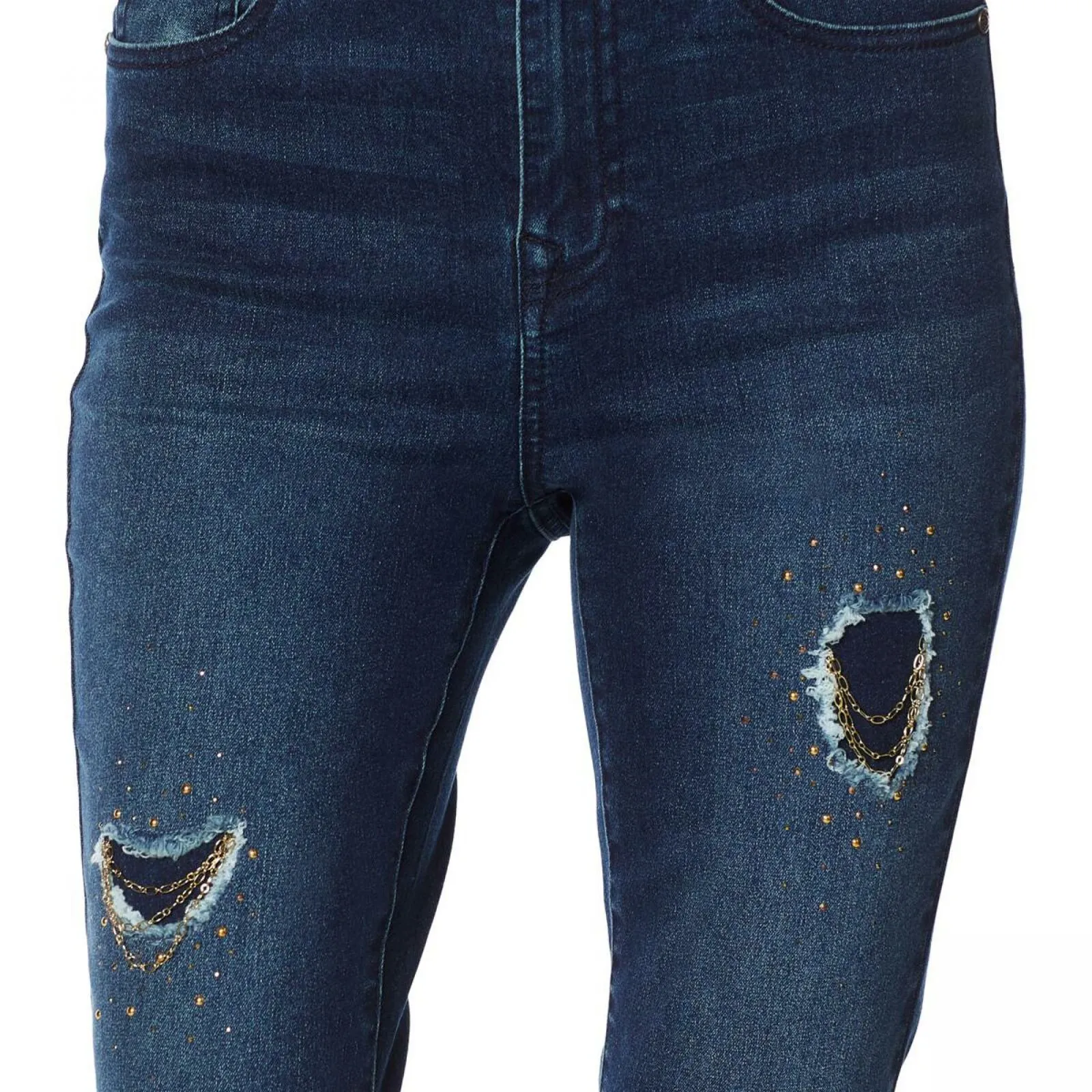 DG2 by Diane Gilman Women's Petite Stretch Embellished Destructed Skinny Jeans